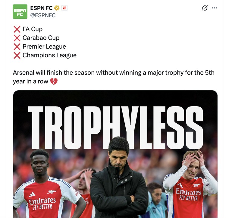 Arsenal Gagal Lagi: Derita Tanpa Trofi Berlanjut?